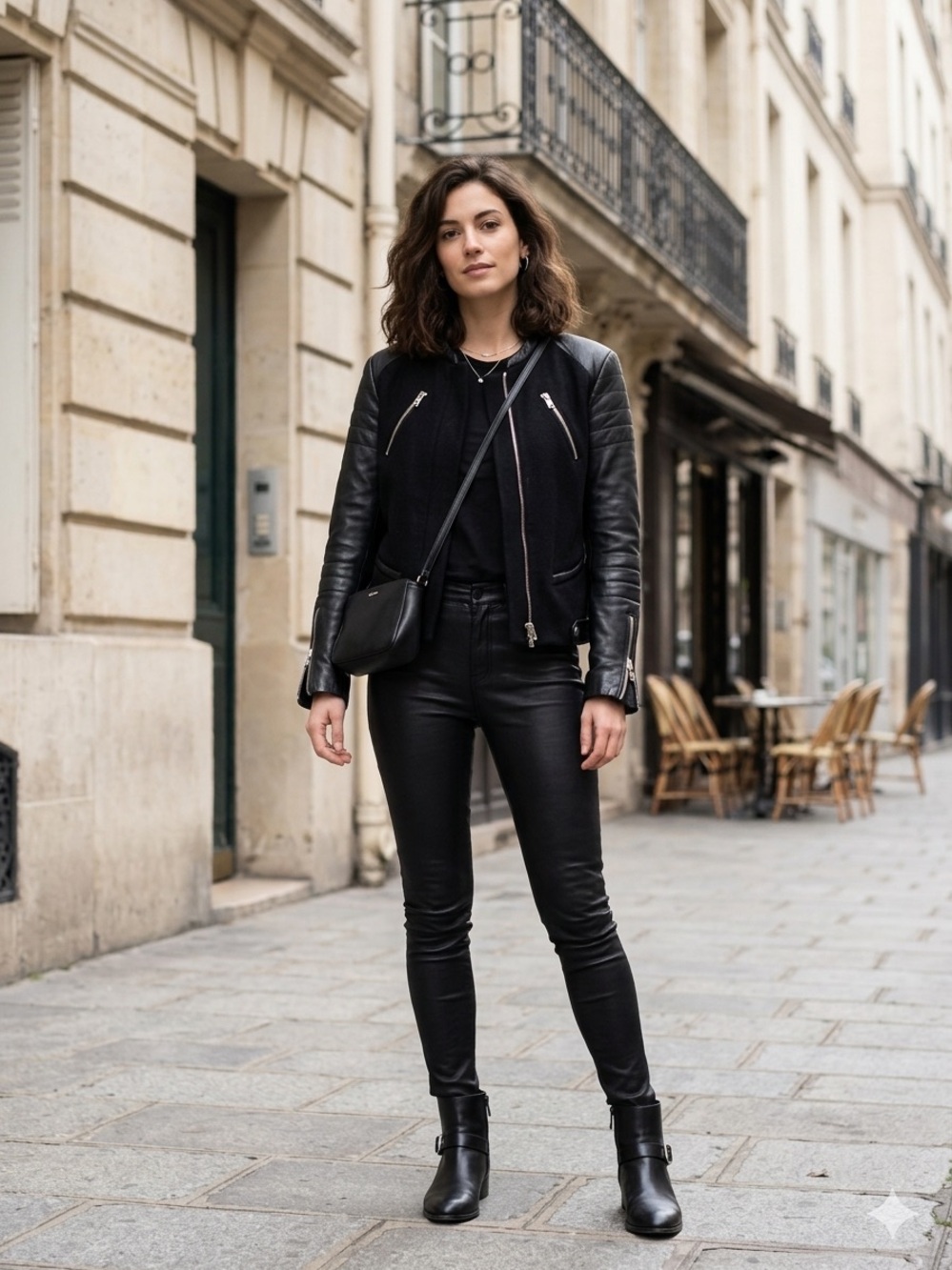 Maje Black Leather Sleeve Bomber Jacket